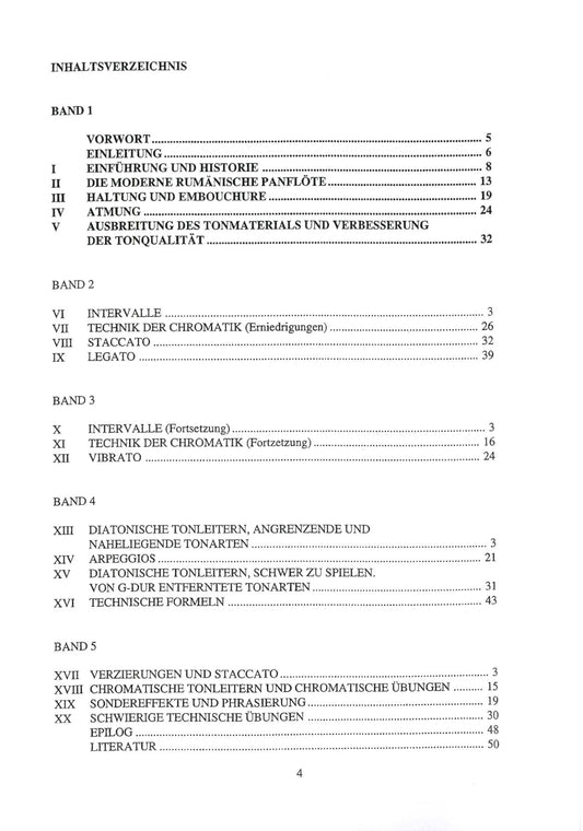 Inhaltsverzeichnis des Lehrbuchs Neue Panflötenschule Band 1 mit Hinweis auf CD und Soundcloud-Begleitung.