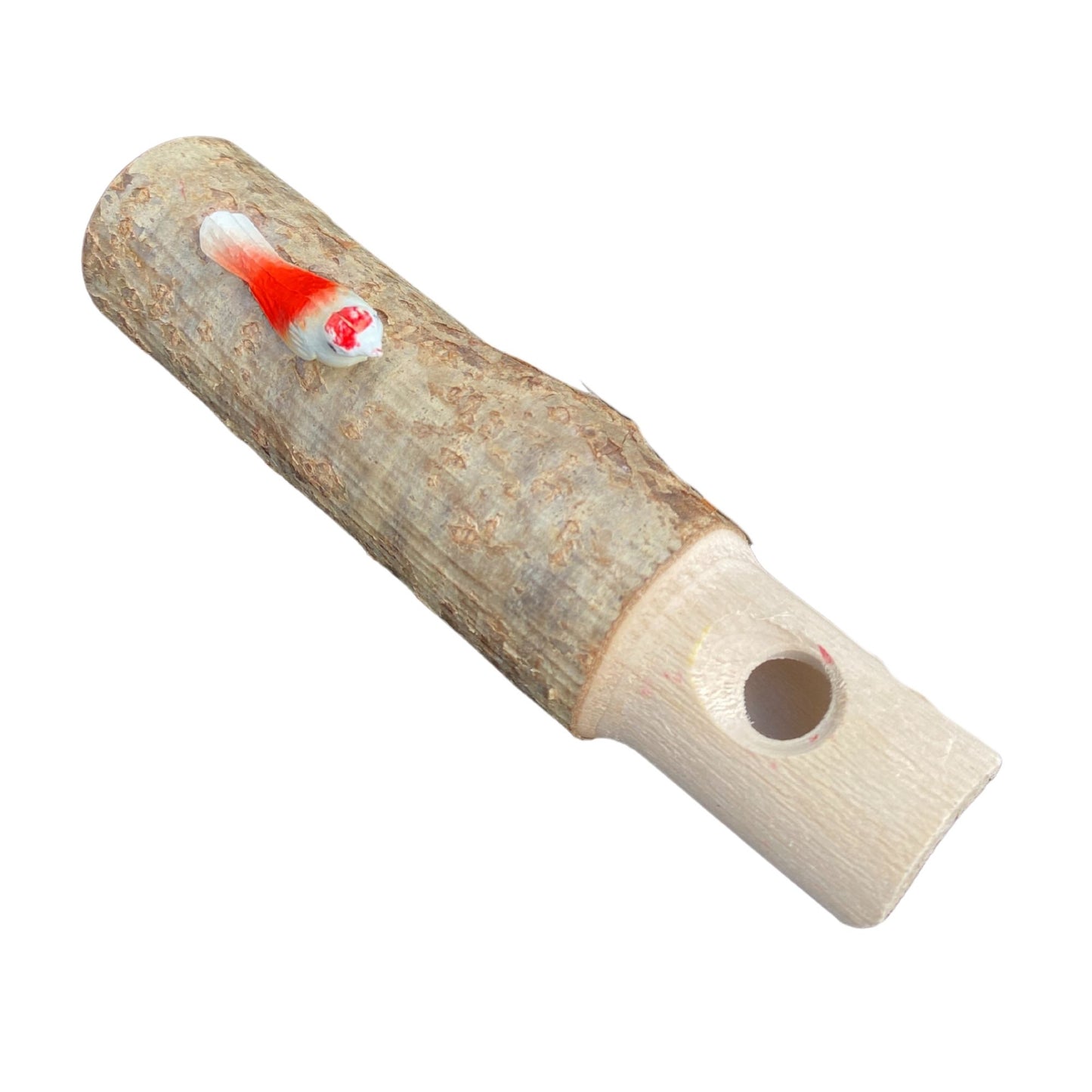 Kuckucks-Flöte aus Haselnussholz mit rotem Dekovogel