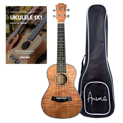 ANIMA Konzert-Ukulele Modell Tigaria aus edlem Tigerholz mit Zubehör