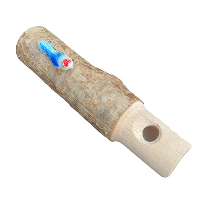 Kuckucks-Flöte aus Haselnussholz mit blauem Dekovogel