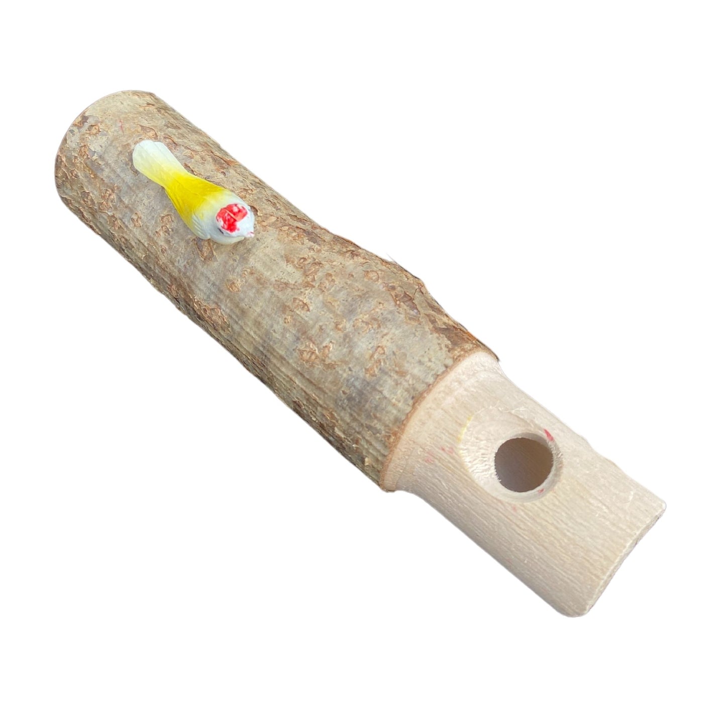 Kuckucks-Flöte aus Haselnussholz mit gelbem Dekovogel