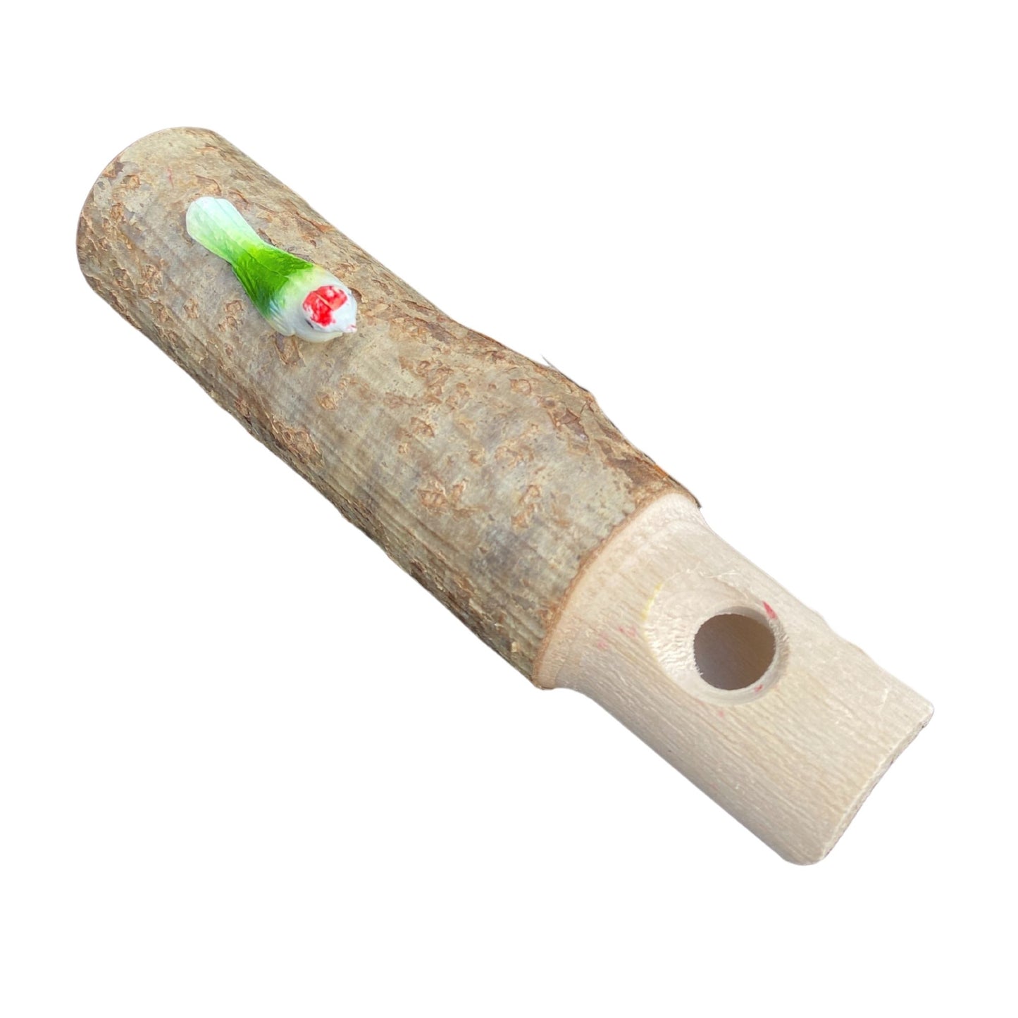 Kuckucks-Flöte aus Haselnussholz mit grünem Dekovogel