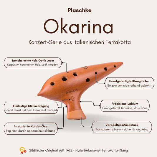 Handgefertigte Konzert-Okarina aus Terrakotta von Plaschke Südtirol