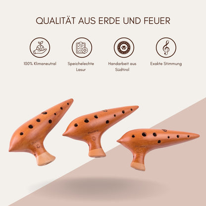 Details der Plaschke Okarina: 10-Loch-System, 12 Töne und naturbelassene Keramik