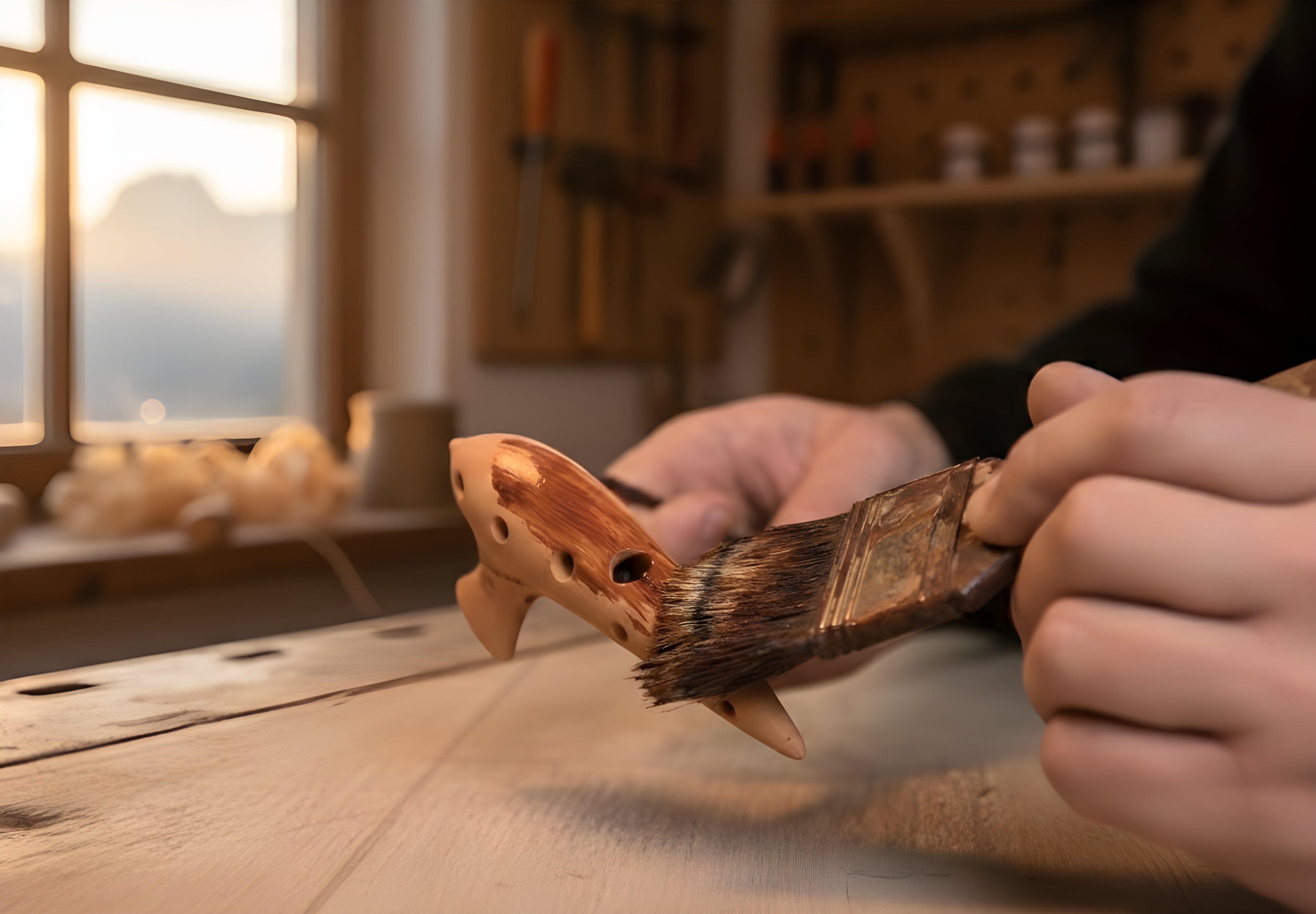 Handgefertigte Okarina aus Ton in der Plaschke Instruments Werkstatt: Traditioneller Südtiroler Instrumentenbau und präzise Stimmung für ein authentisches Klangerlebnis.