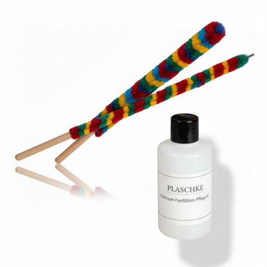 Das professionelle Plaschke Panflöten-Pflegeset: Spezialöl und bunte Reinigungsstäbe für die optimale Pflege deiner Holzflöte