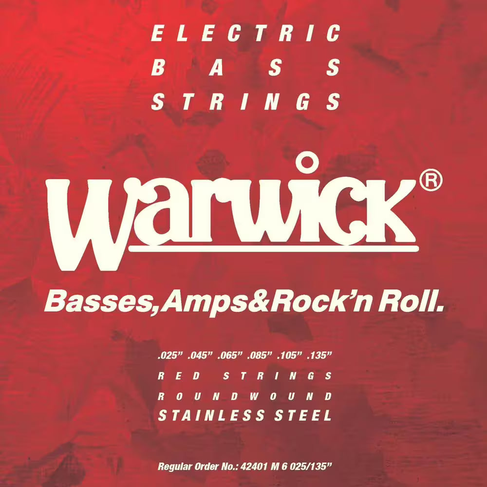 Warwick Red Strings 6-saitiger E-Bass Saitensatz Medium aus Edelstahl